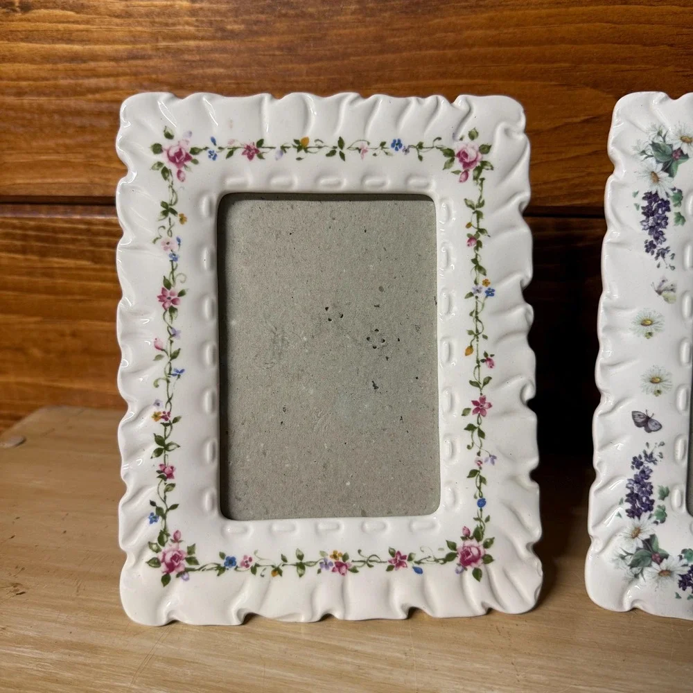 Vintage Frame Ceramic Porcelain Rose Floral Cottage Core Shabby Chic